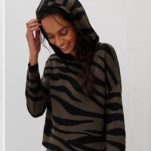 ANTHROPOLOGIE KASIA knit hoodie slightly cropped zebra print super soft - Picture 6 of 11